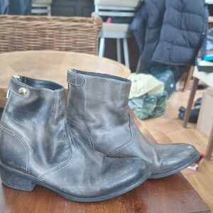 Grey Leather Ankle Boots Made In Italy
